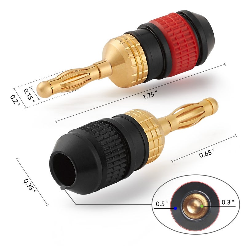 WGGE WG-008 24K Gold Safety Speaker Connector Banana Plugs for Speaker Wire, Wall Plate, Home Theater, Audio/Video Receiver, and Sound Systems ((12 Pairs (24 Plugs))) - Image 3